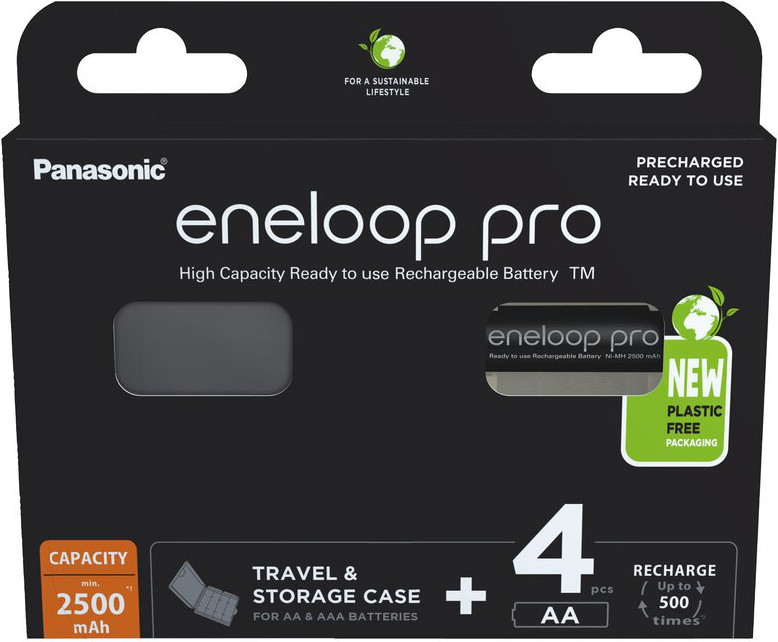 4 Panasonic Eneloop Pro AA batterijen + doosje
