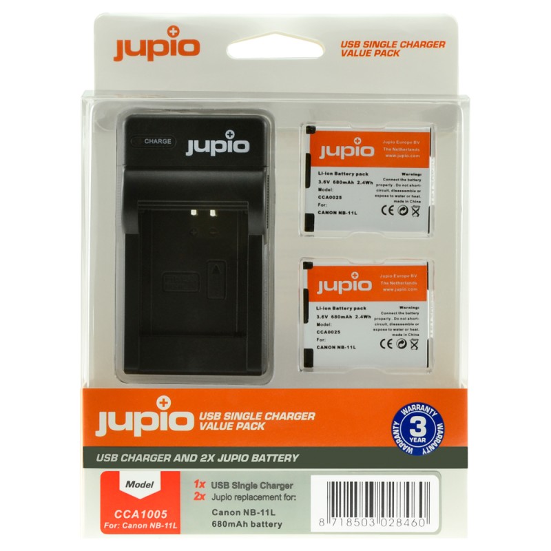 Jupio Kit: 2 x camera-accu NB-11L + USB Single lader