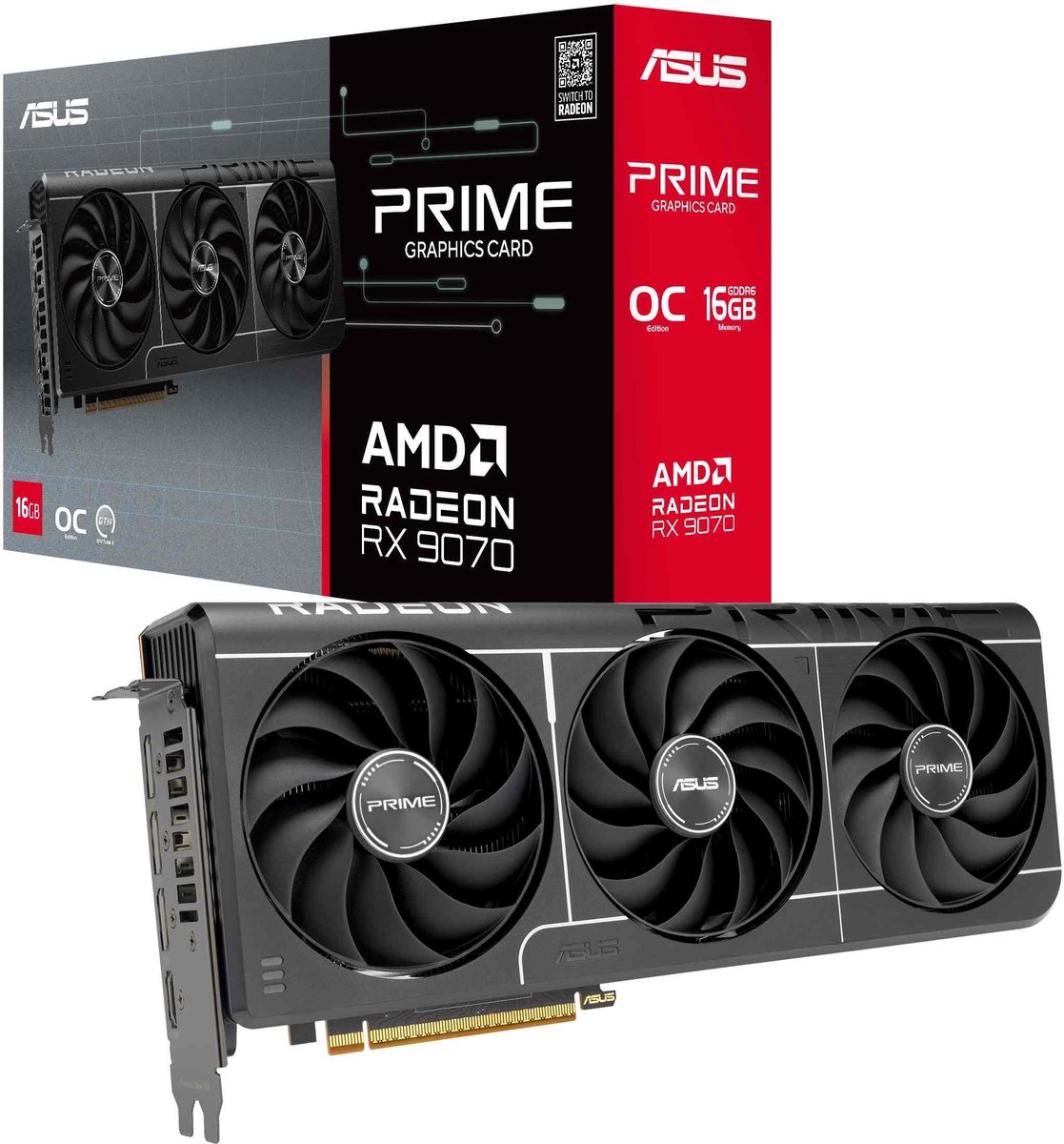 ASUS Prime AMD Radeon RX9070 O16G EVO - Videokaart - 16GB - GDDR6 - PCIe 5.0 - 1x HDMI 2.1b - 3x DisplayPort 2.1a