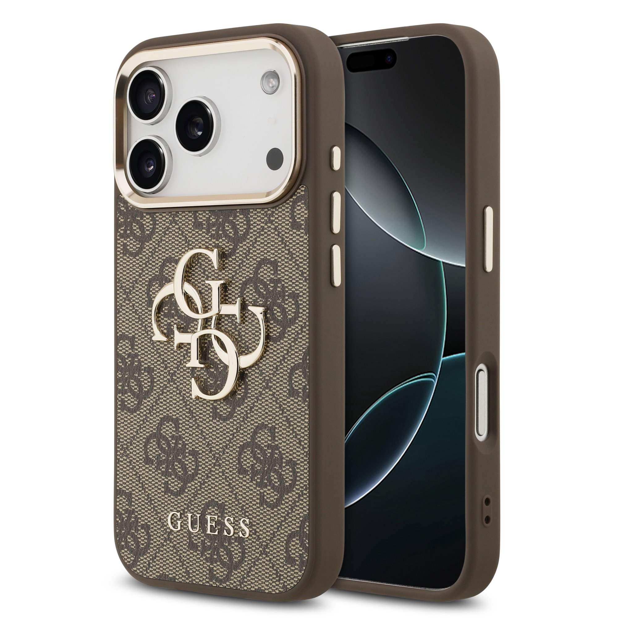 Guess 4G Metal Logo iPhone 17 Pro / 18 Pro hoesje - Bruin