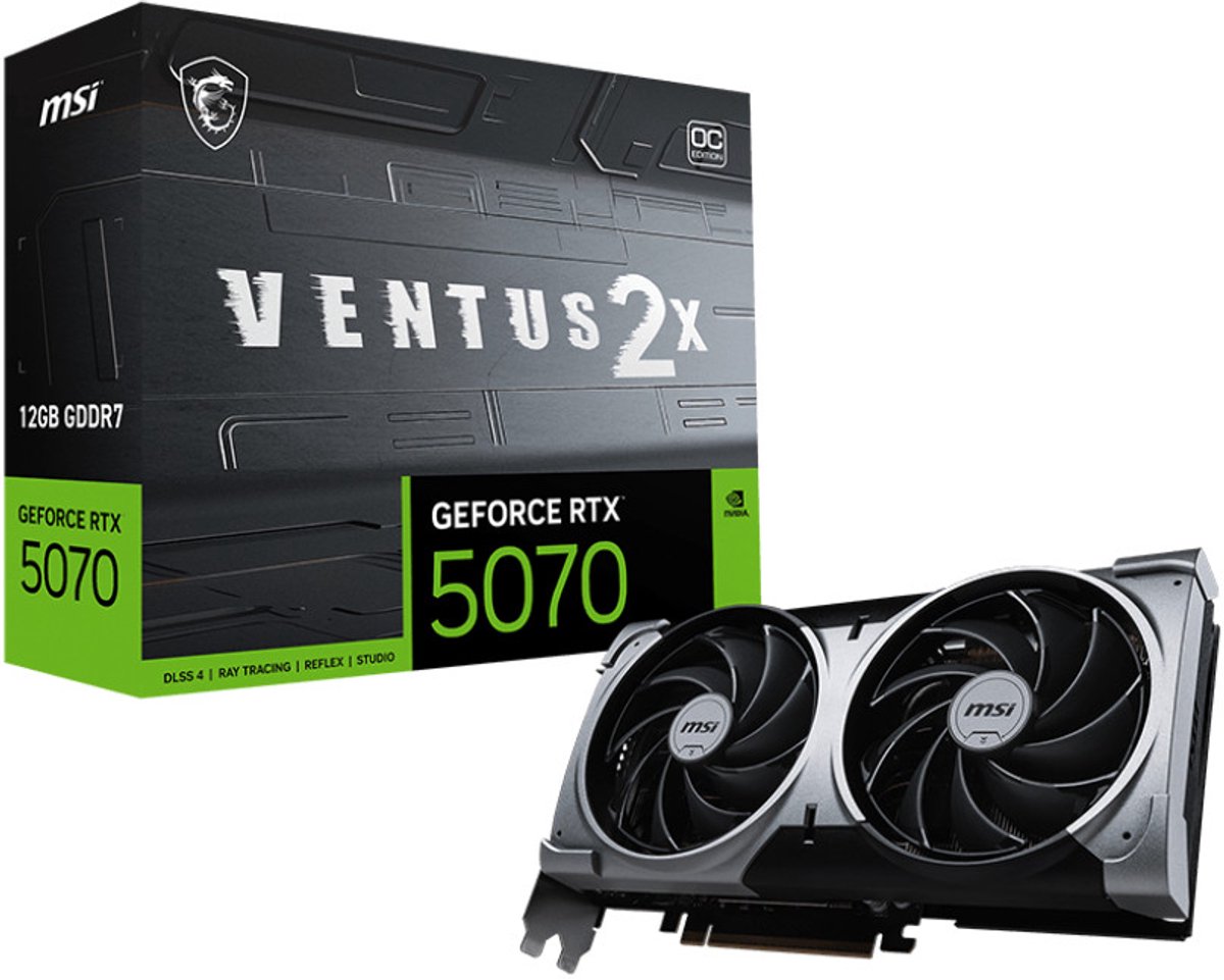 MSI NVIDIA GeForce RTX 5070 12G VENTUS 2X OC - Videokaart - 12GB - GDDR7 - PCIe 5.0 - 1x HDMI 2.1b - 3x DisplayPort 2.1a