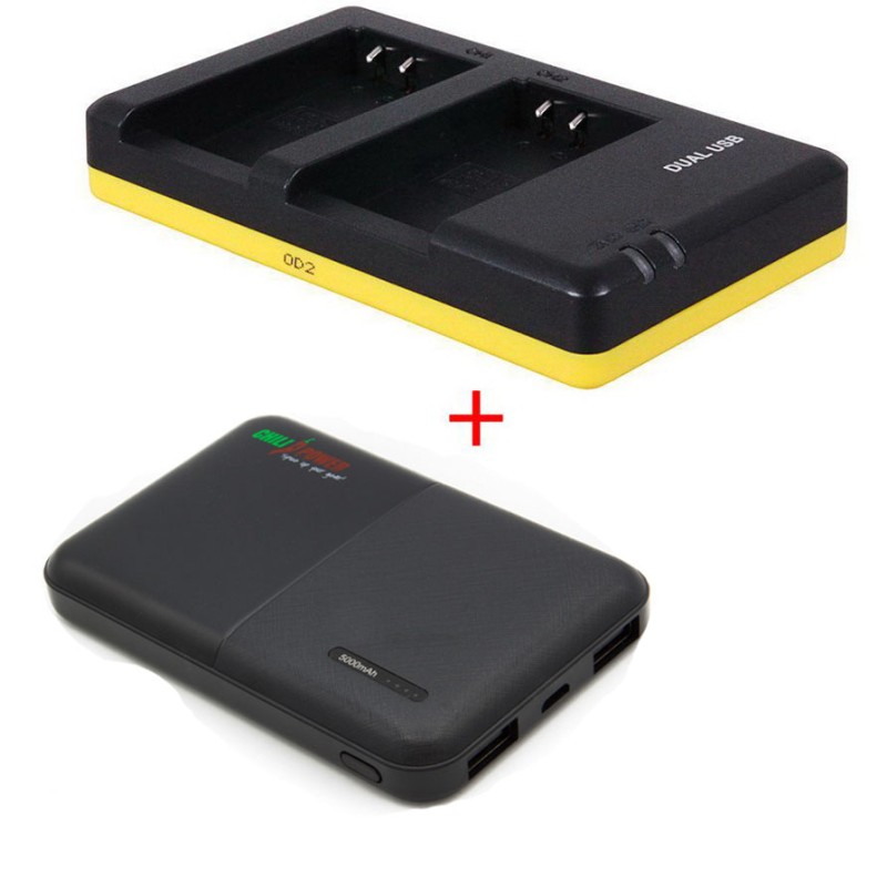 Powerpakket Deluxe: EN-EL20 duo oplader + 5000mAh Powerbank voor 2 Nikon accu's EN-EL20