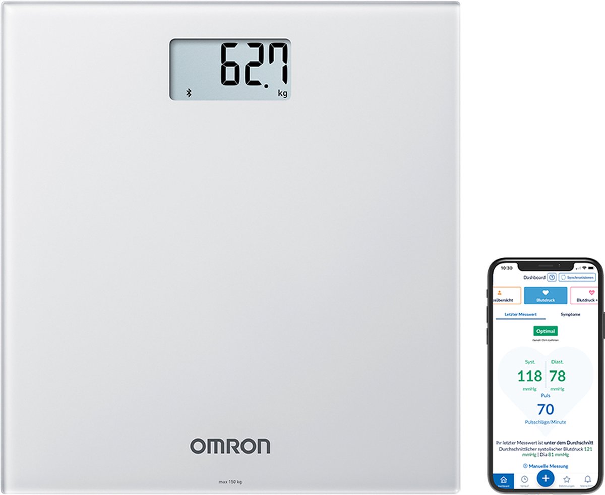 OMRON HN300T2 Intelli IT badkamerweegschaal - Bluetooth weegschaal voor het meten van gewicht en BMI, met smartphone-app om je voortgang bij te houden.