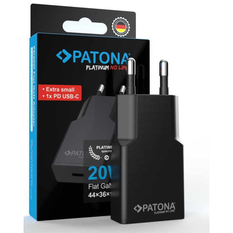 Platinum GaN PD20W platte adapter met USB-C PD3.0 en QC3.0 - Zwart