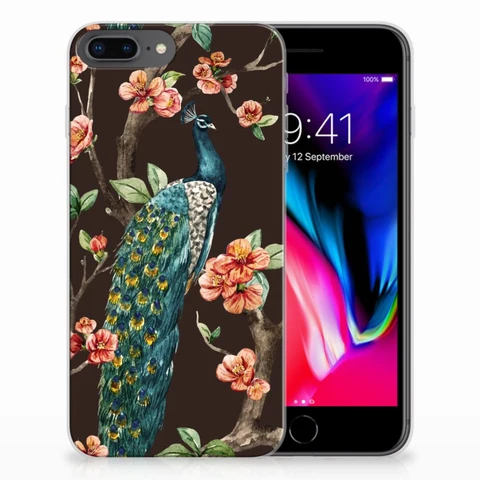 Apple iPhone 7 Plus | 8 Plus | Flexibel TPU Hoesje | Pauw met Bloemen