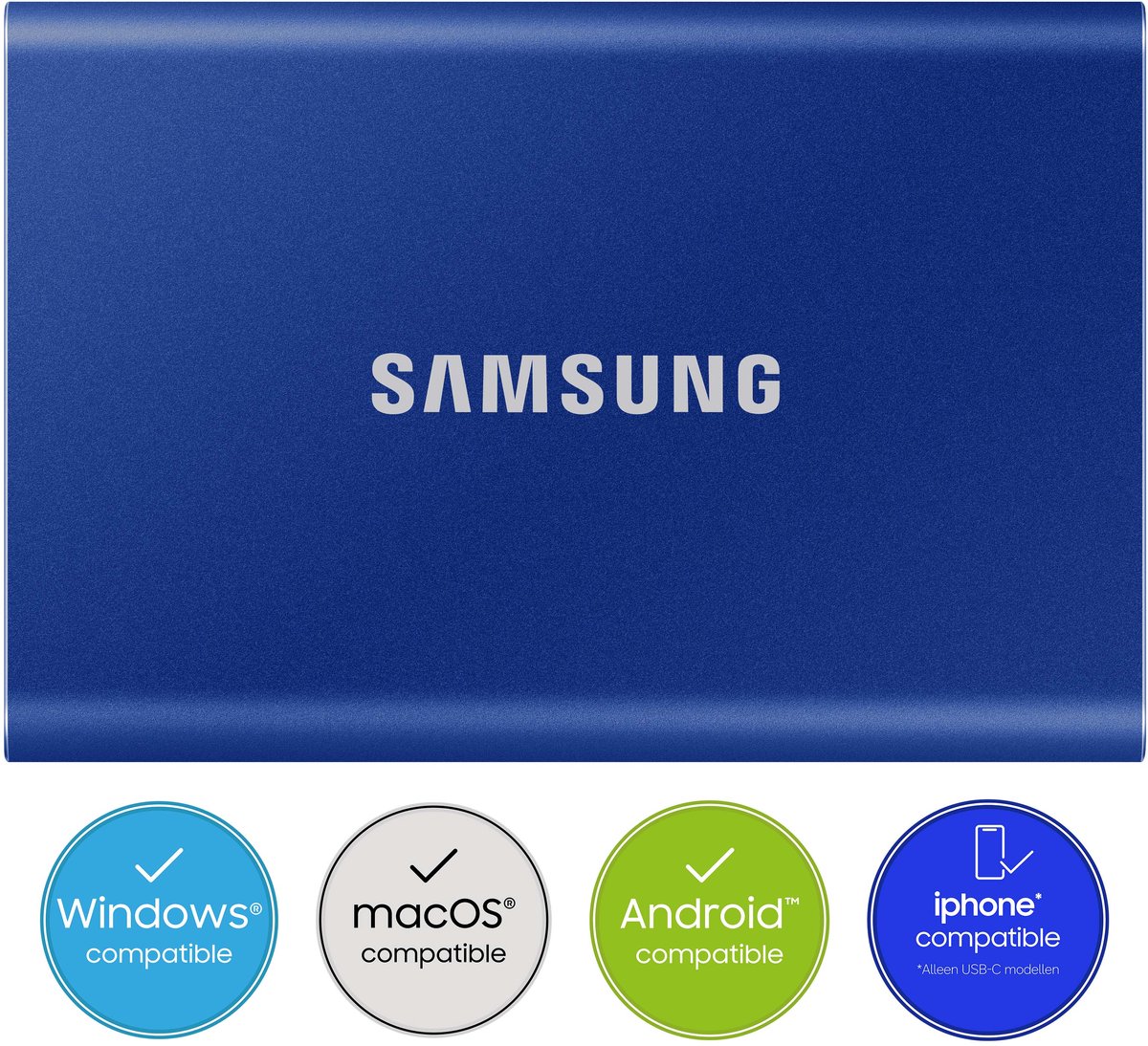 Samsung Portable T7 - Externe SSD - USB 3.2 Gen 2 USB-C - SSD - 1TB - Blauw