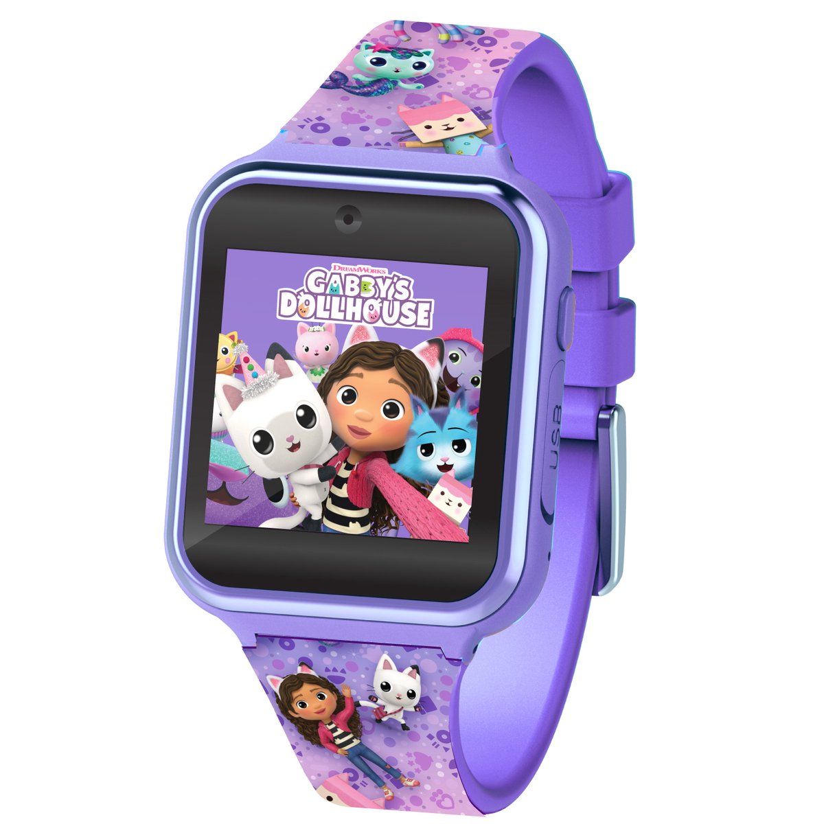 Accutime Kinderhorloge Gabby's Dollhouse - Smartwatch Kind - Kinderhorloge met Spelletjes - Smartwatch Kinderen - Selfie Camera - Paars