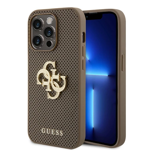 Guess iPhone 15 Pro Backcover hoesje Perforated 4G - glitter - Taupe