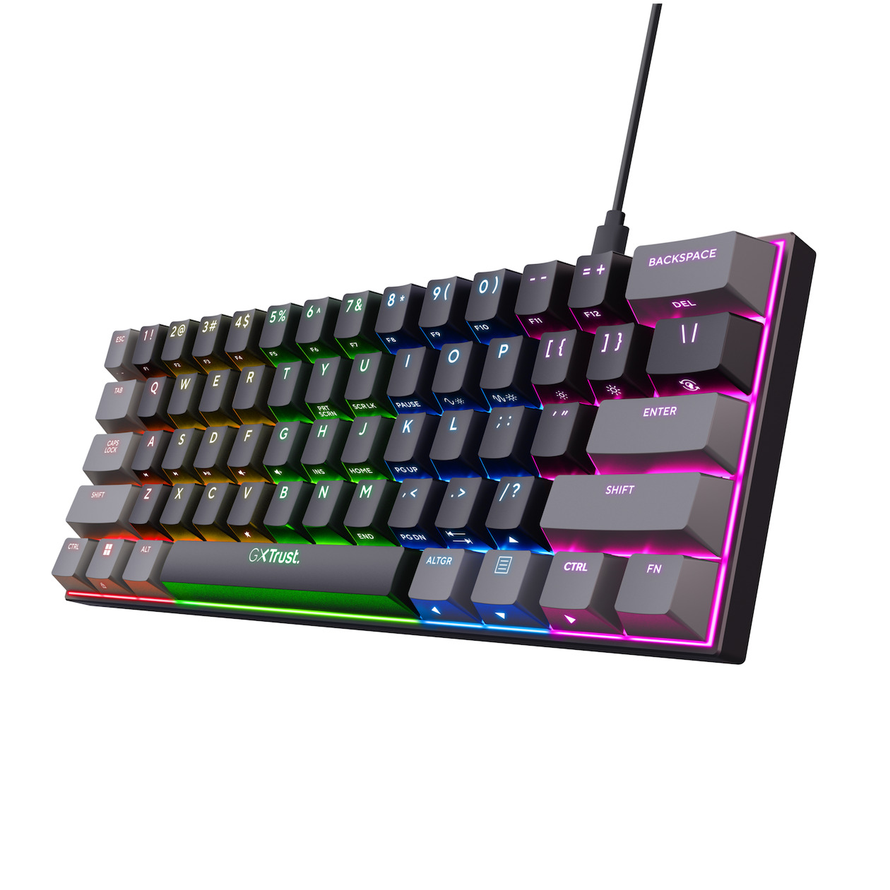 Trust GXT867 ACIRA 60% MINI GAMING KEYBOARD US QWERTY Toetsenbord Zwart