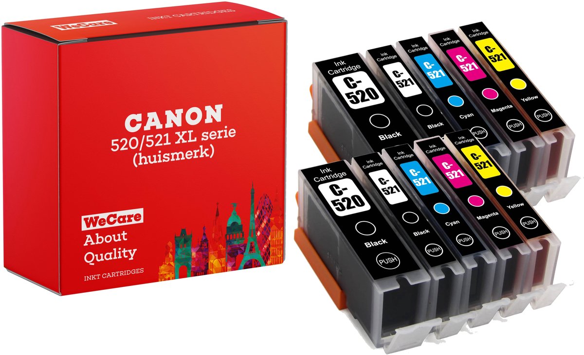 10-pack | Huismerk geschikt voor Canon PGI-520 / CLI-521 XL inktcartridges - MP550 - MP560 - MP640 - MP980 - MP990 - MX860 - MX870