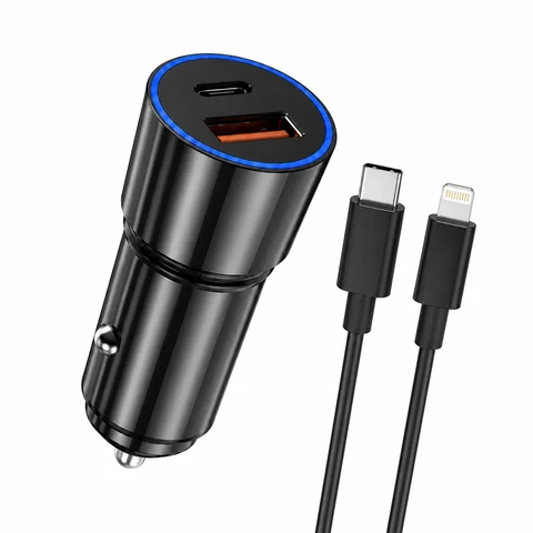38W Fast Charge Autolader USB-C PD & QC3.0 met USB-C naar Lightning Kabel
