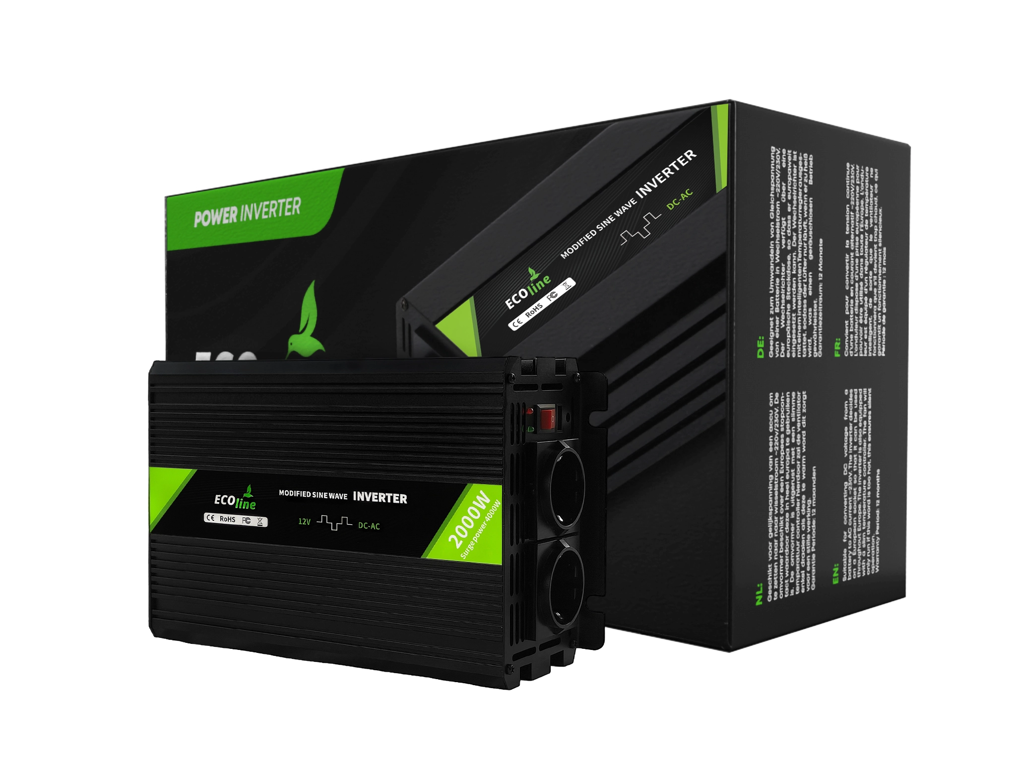 EcoLine - Omvormer 12V Naar 220V/230V - 2000w Vermogen - Gemodificeerde sinus - Spanningomvormer
