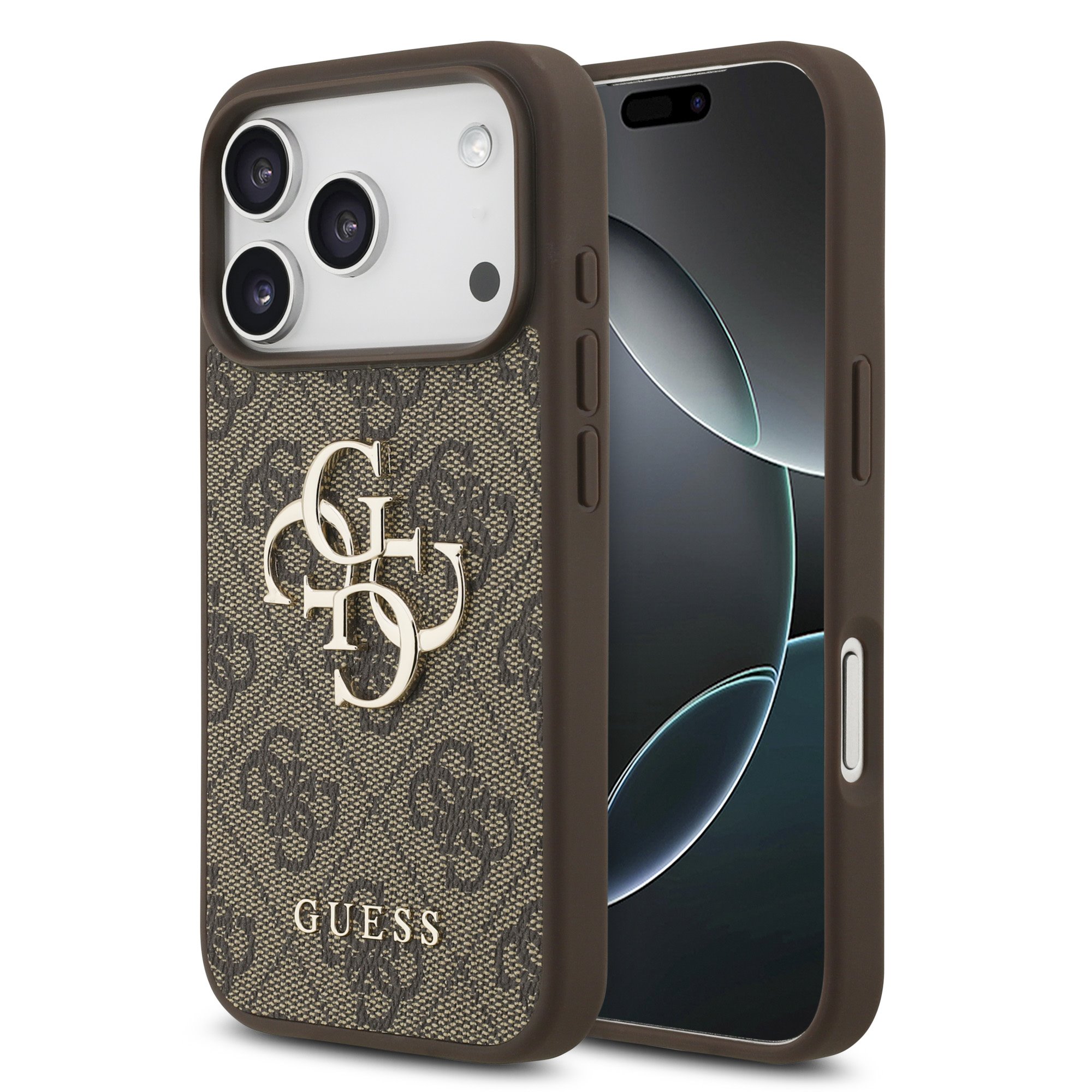 Guess PU 4G Metal Logo Hoesje iPhone 17 Pro / 18 Pro - Bruin