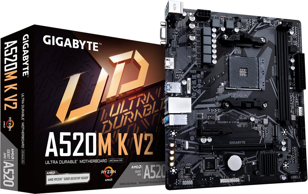 GIGABYTE A520M K V2 - Moederbord - Micro ATX - AMD A520 - Socket AM4