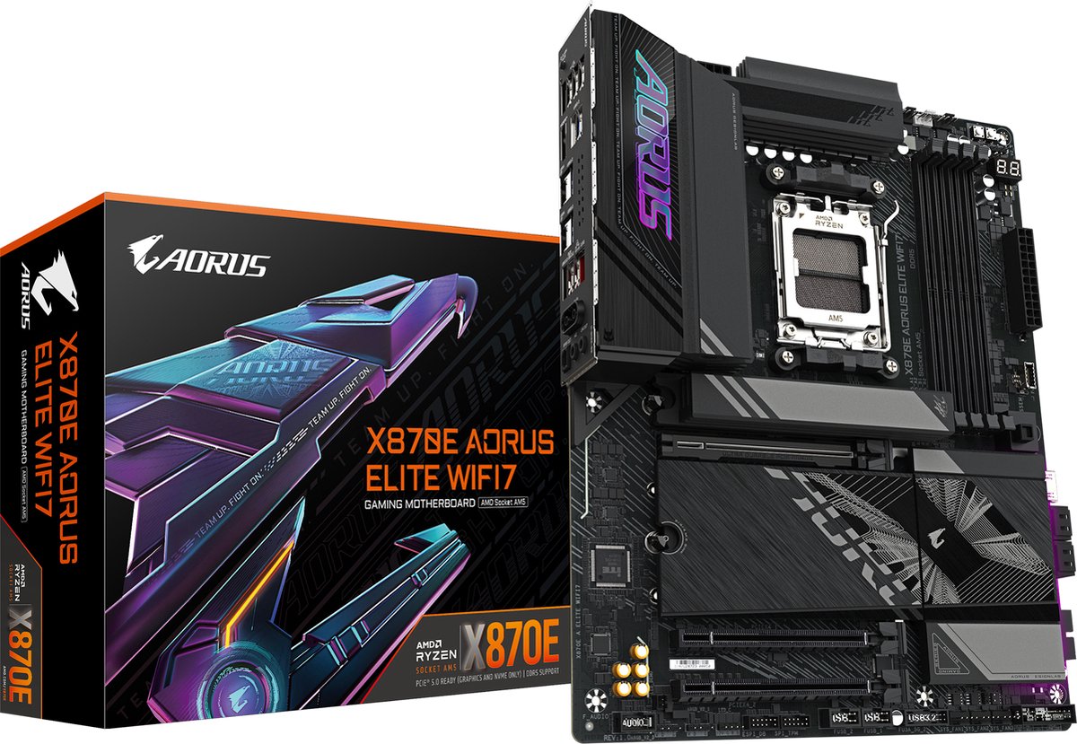 Gigabyte X870E AORUS ELITE WIFI7 - Moederbord - AMD AM5 - DDR5 - PCIe 5.0 - Wi-Fi 7