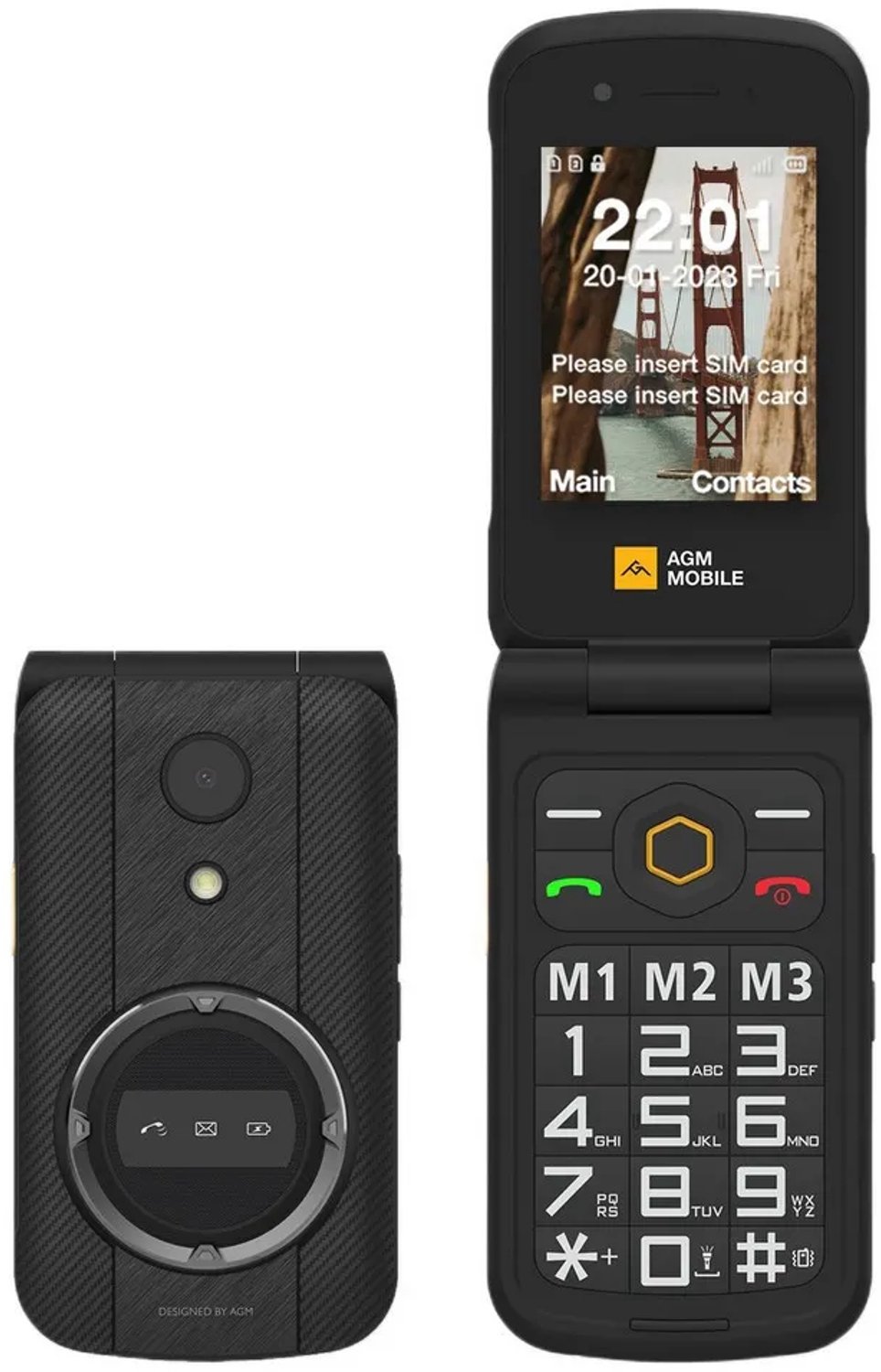AGM Mobiles - M8 Robuuste Android 4G Klaptelefoon IP69 Zwart - No wallcharger