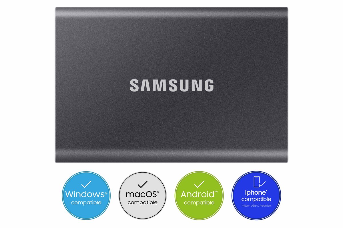 Samsung Portable T7 - Externe SSD - USB 3.2 Gen 2 USB-C - SSD - 1TB - Zwart