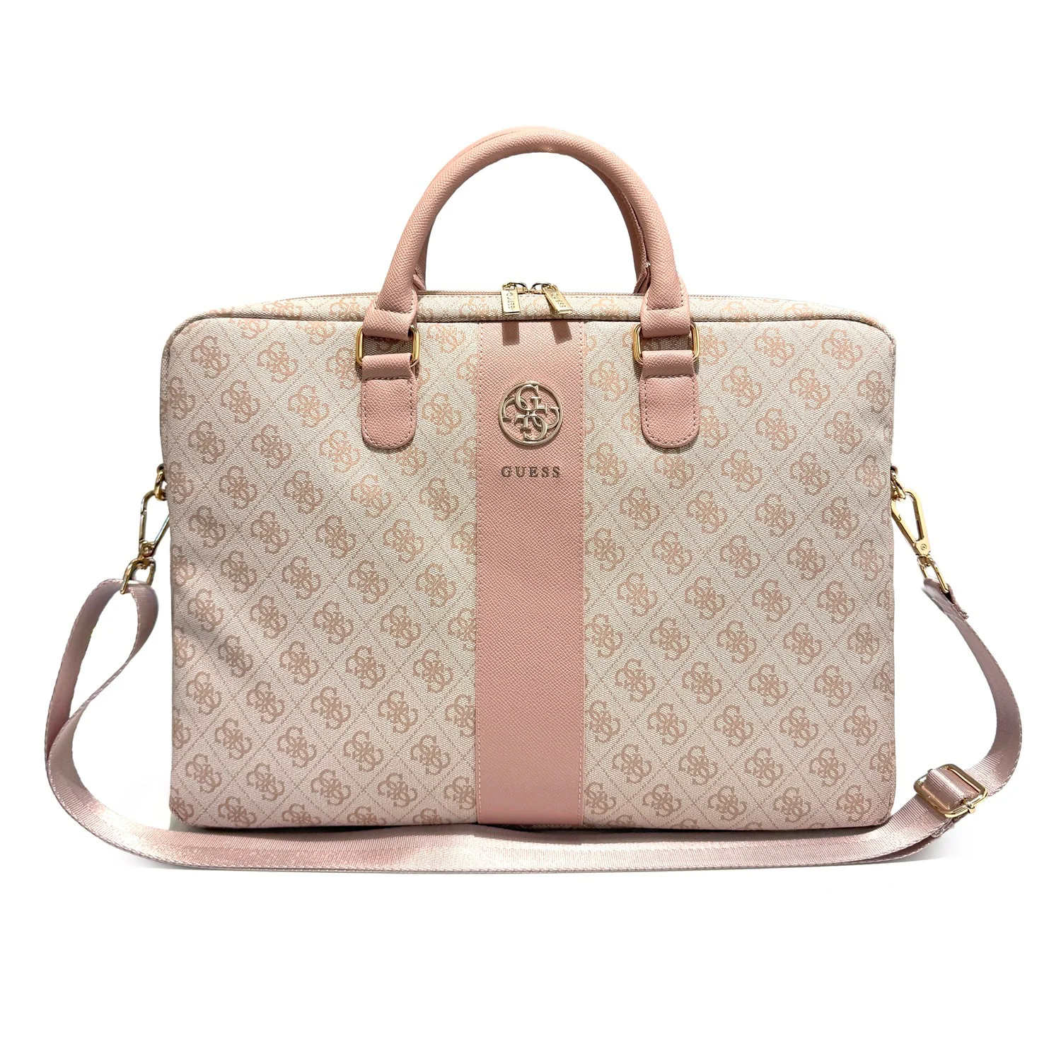 Guess PU 4G Stripe Metal Logo Laptoptas 16 inch Roze
