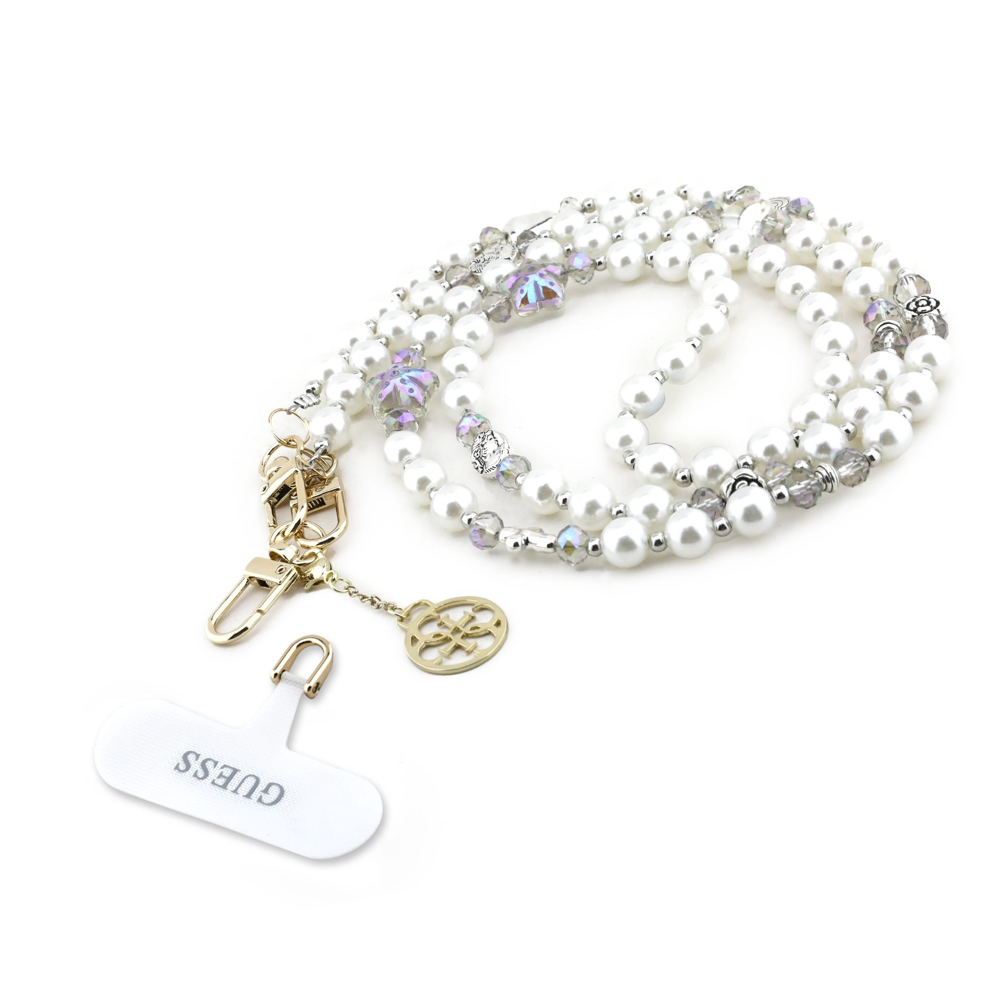 Guess Crossbody Koord Parels en 4G Charm - Wit