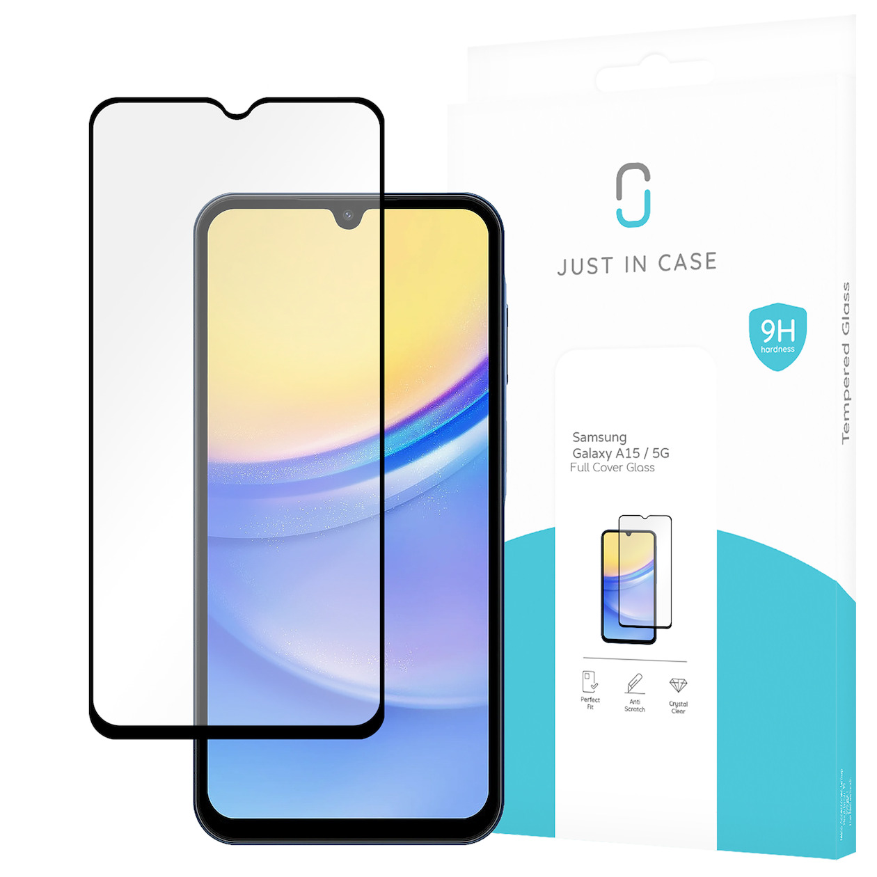 Just in Case Full Cover Tempered Glass voor Samsung A15 4G/5G Smartphone screenprotector