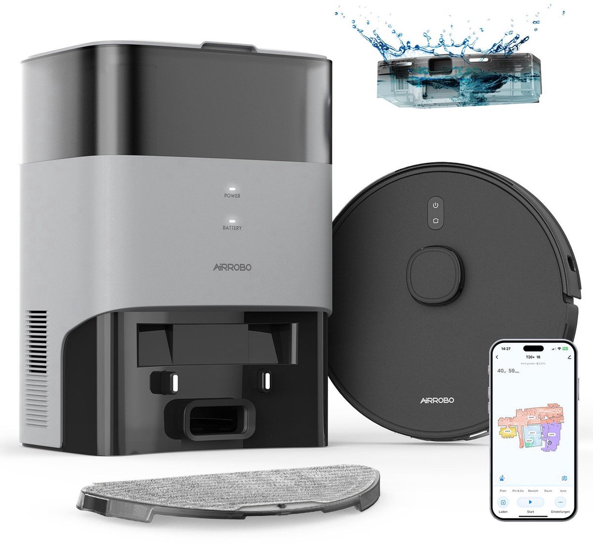 AIRROBO T20 Robotstofzuiger met dweilfunctie en leegstation – 60 dagen handsfree (3,5L stofzak) – LiDAR-navigatie – 180 min looptijd – App & Spraakbediening