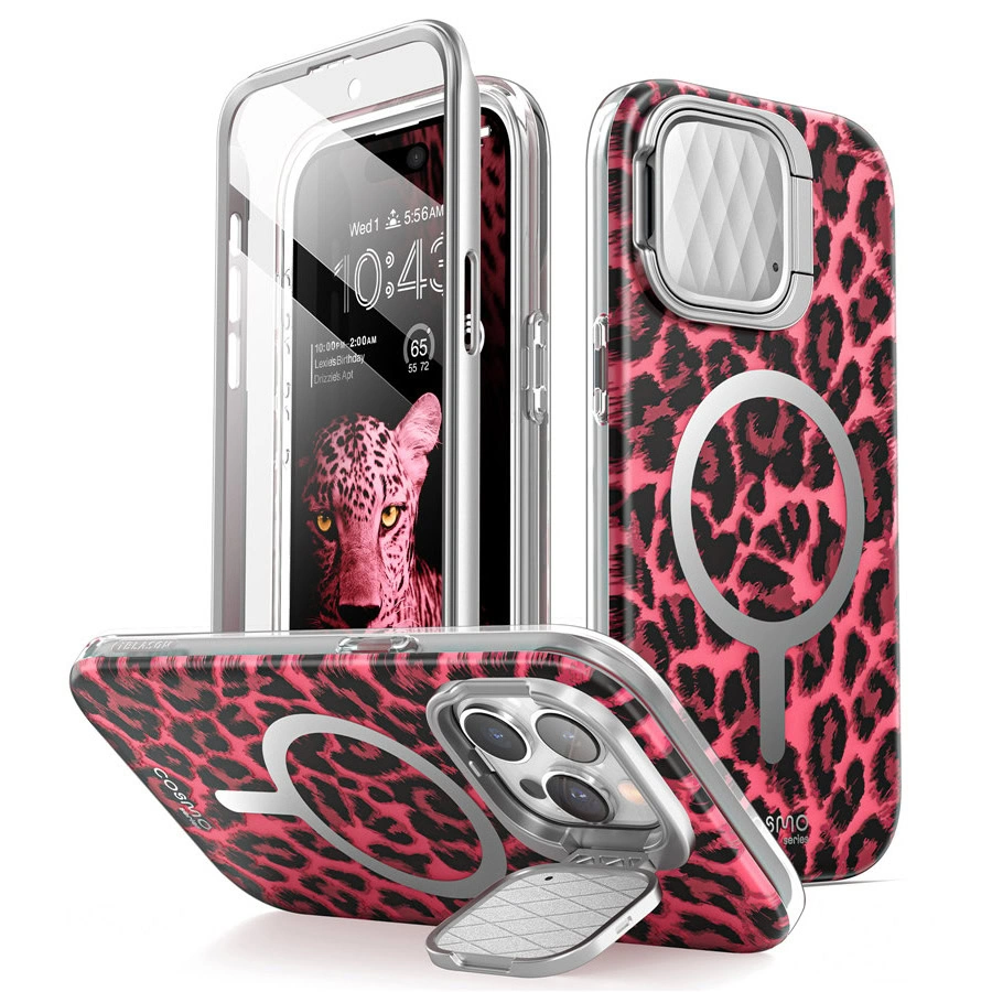 Cosmo iPhone 15 Pro Mag Case met Screen protector - Roze luipaard