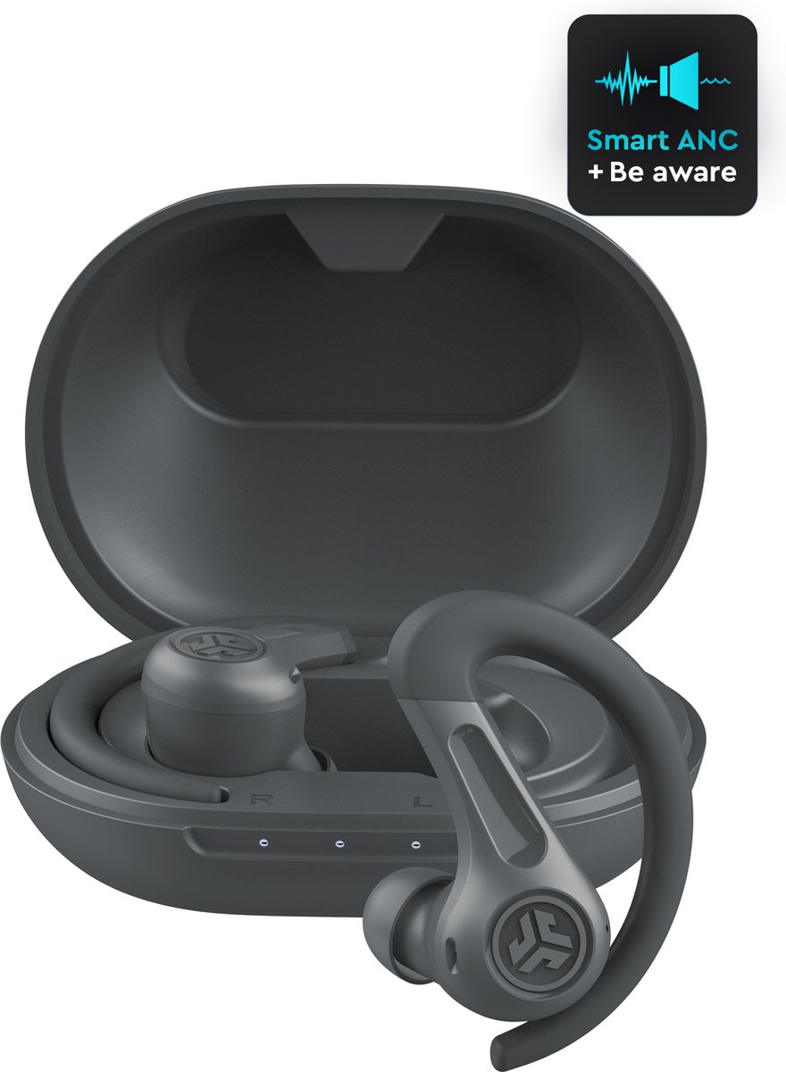 JLab JBuds Sport ANC 4 Draadloze oordopjes - Bluetooth Oortjes Draadloos - Hybrid Active Noise Cancelling - 60 uur Batterijduur - IP66 Waterbestendig - Aanpasbare EQ3 - Hardlopen - Zwart