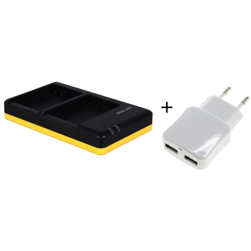 Duo lader voor 2 camera accu's Nikon EN-EL14 + handige 2 poorts USB 230V adapter