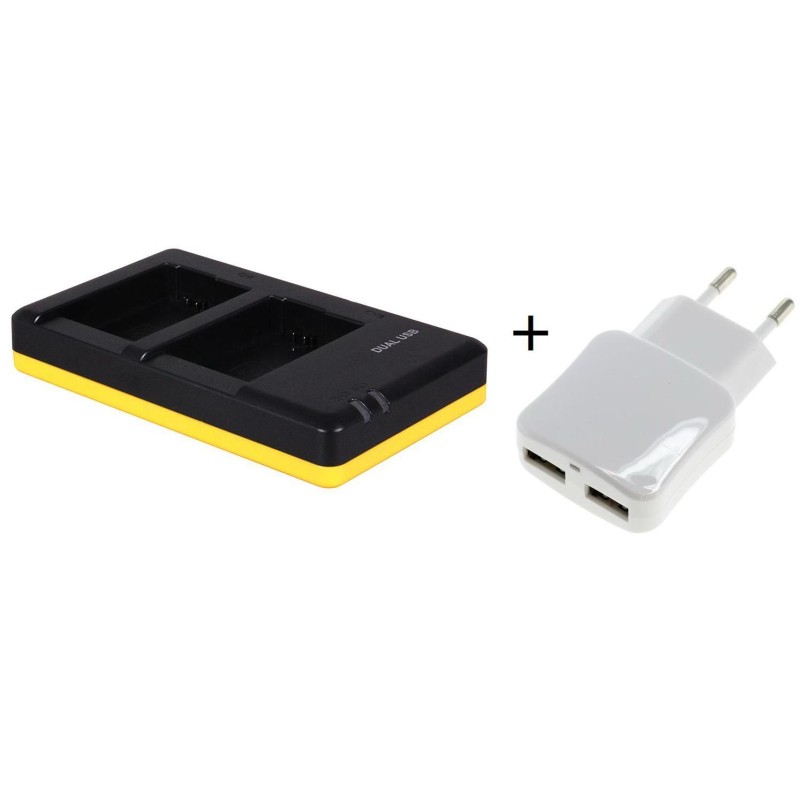 Duo lader voor 2 camera accu's Canon LP-E10 + handige 2 poorts USB 230V adapter
