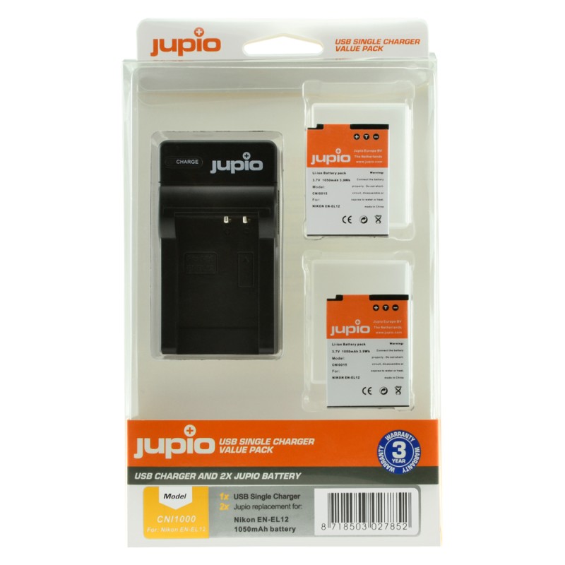 Jupio Kit: 2 x camera-accu EN-EL12 + USB Single lader
