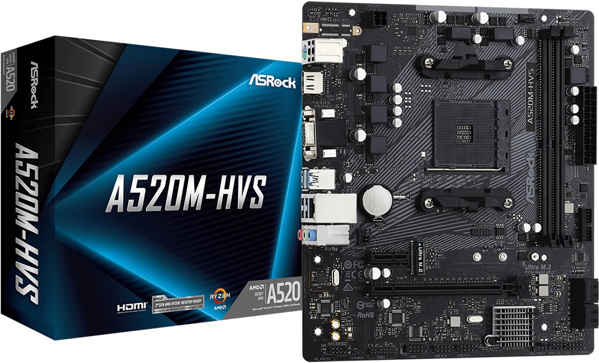 ASRock A520M-HVS - Moederbord - mATX - AM4 - DDR4