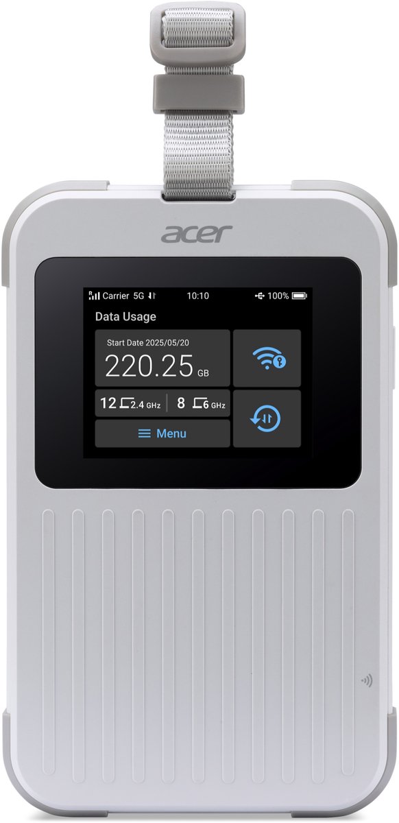 Acer Connect M6E - Portable Mifi Router - Mobiele Hotspot - 5G - WiFi 6E - Dual-band - SIM - eSIM - Virtual SIM - inclusief 1 GB - tot 32 apparaten - ideaal voor onderweg of op de camping