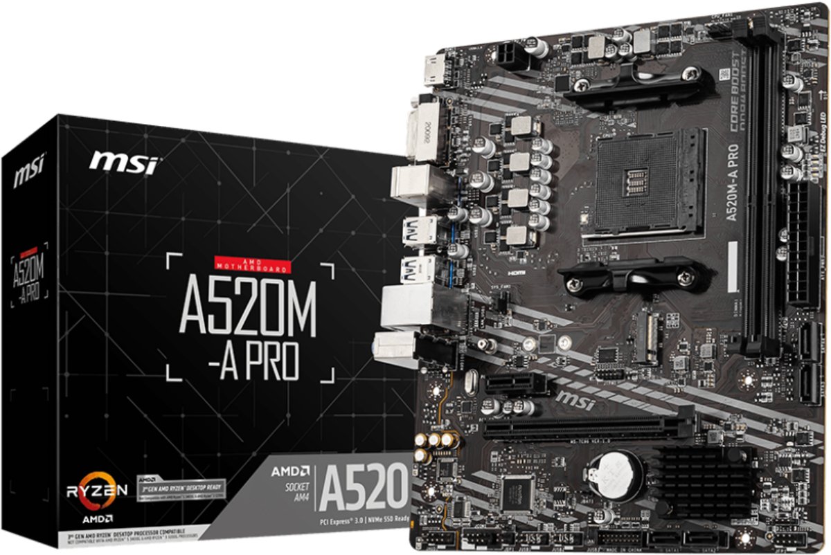 MSI A520M-A PRO - Moederbord - Micro ATX - AMD A520 - AM4 Socket