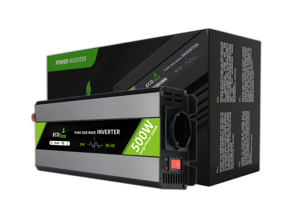 EcoLine - Omvormer 24V Naar 220V/230V - 500w Vermogen - Zuivere sinus - Spanningomvormer