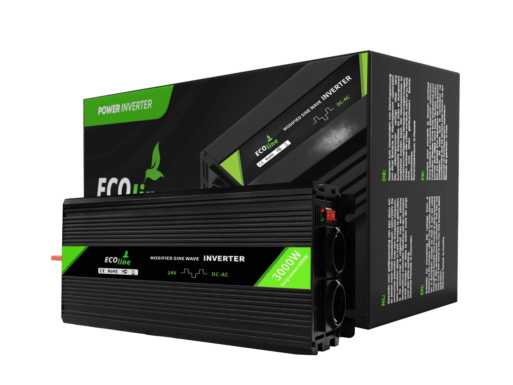 EcoLine - Omvormer 24V Naar 220V/230V - 3000w Vermogen - Gemodificeerde sinus - Spanningomvormer