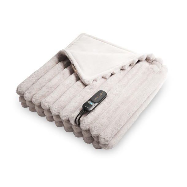 Duux Yentl Overblanket Striped Rabbit Faux Fur (200 x 200) Elektrische deken Grijs