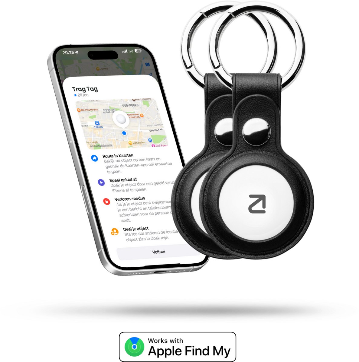 2x Trag Tag + Sleutelhanger Zwart - Apple Find My - Koffer Tracker - GPS tracker - Bagage tracker - Keyfinder voor sleutels - Sleutelvinder - Sleutelzoeker - Sleutelhanger geschikt voor AirTag
