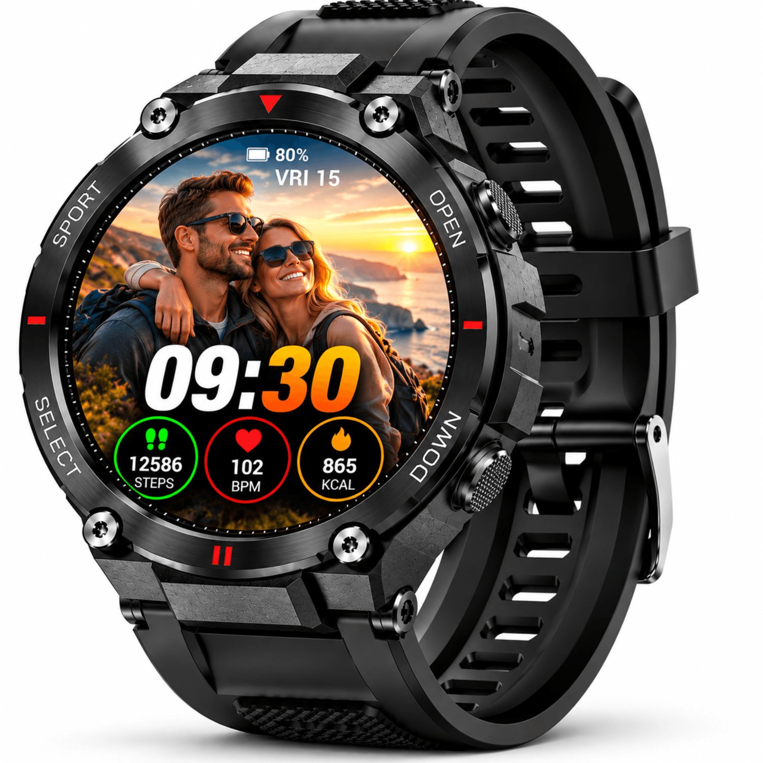 : VANOVAA Outdoor Smartwatch Heren & Dames 45 mm - Bluetooth Bellen - 400 mAh Batterij - IP67 - Activity Tracker - 100+ Sportmodi - 2 Bandjes