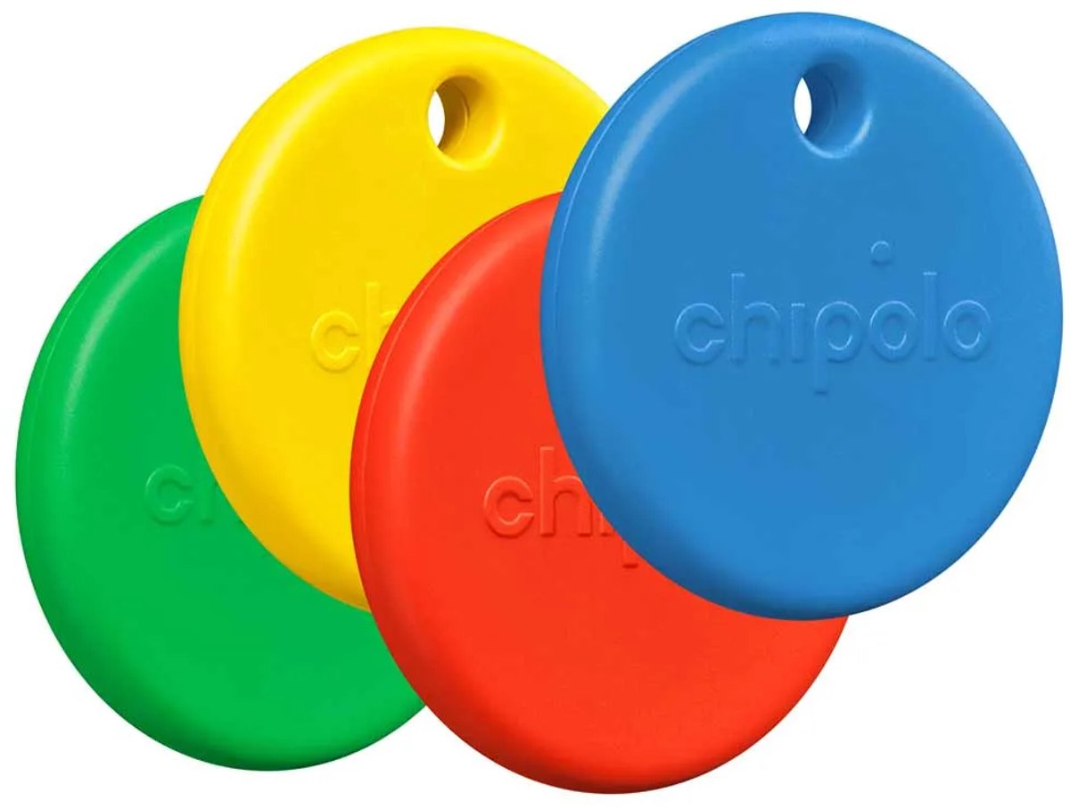 Chipolo POP - Bluetooth Tracker & KeyFinder - Werkt met Apple Find My & Android Find My Device - Tracker Apple iPhone & Android - 120 dB - Rood & Blauw & Geel & Groen - 4 Pack
