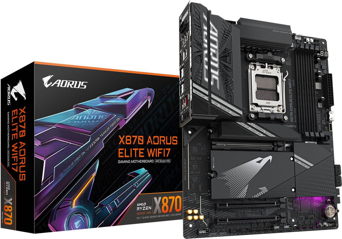 GIGABYTE X870 Aorus Elite WiFi7 - Moederbord - ATX - Socket AM5 - AMD X870 - DDR5 - USB 4 - Wi-Fi 7 - Realtek Audio