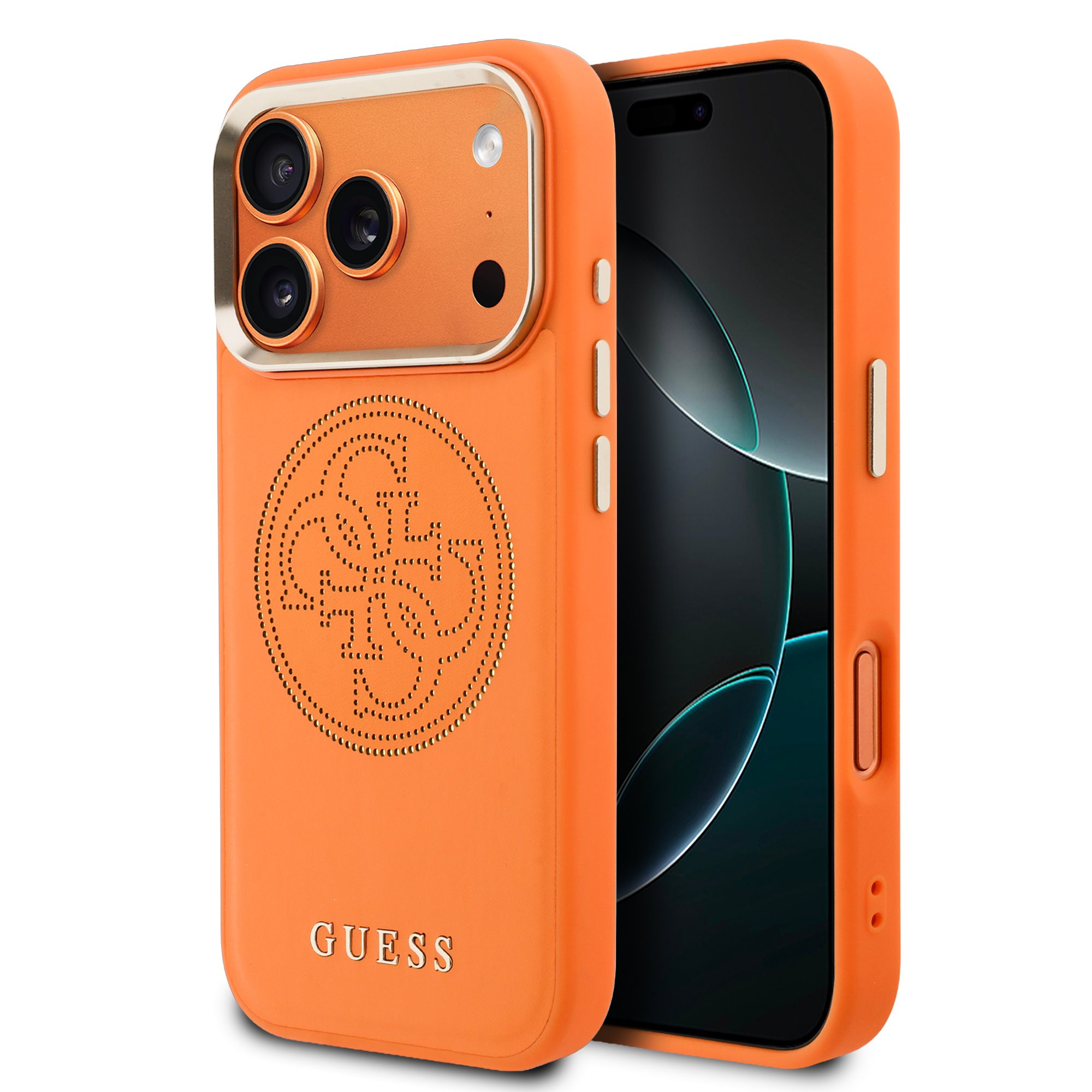 Guess PU Perforated 4G Logo MagSafe Hoesje iPhone 17 Pro / 18 Pro - Oranje