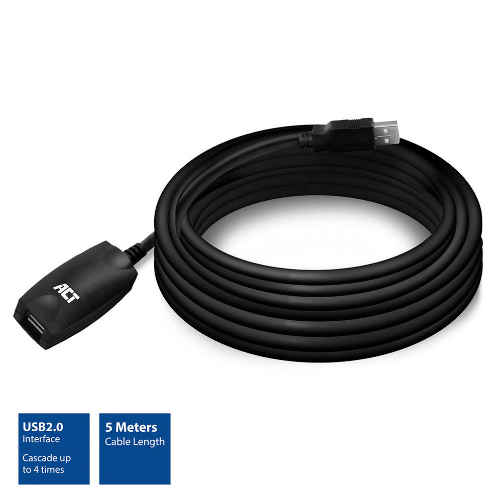 ACT Actieve USB 2.0 verlengkabel M/F 5m