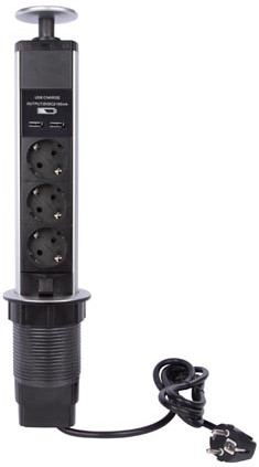 3-Voudige pop-up stekkerdoos met USB Perel EBP03LUSB-G