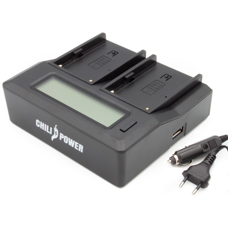 Duo oplader voor 2 camera-accu's Sony NP-FM30, NP-FM50, NP-QM71 - met LCD scherm