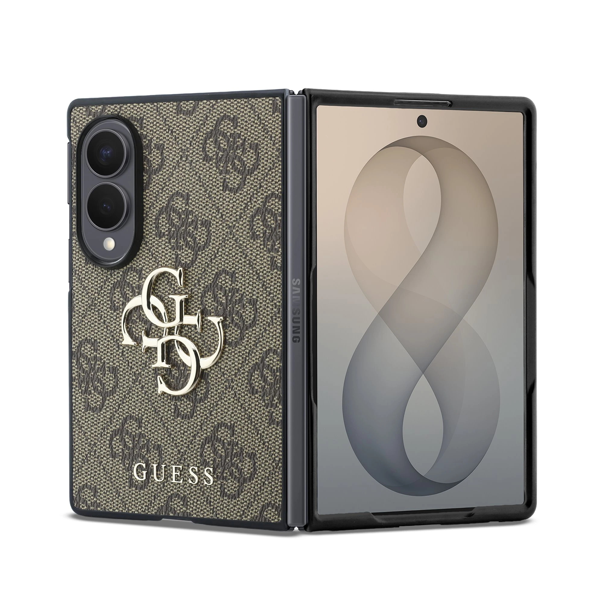 Guess PU 4G Metal Logo Hoesje Samsung Galaxy Z Fold 8 - Bruin