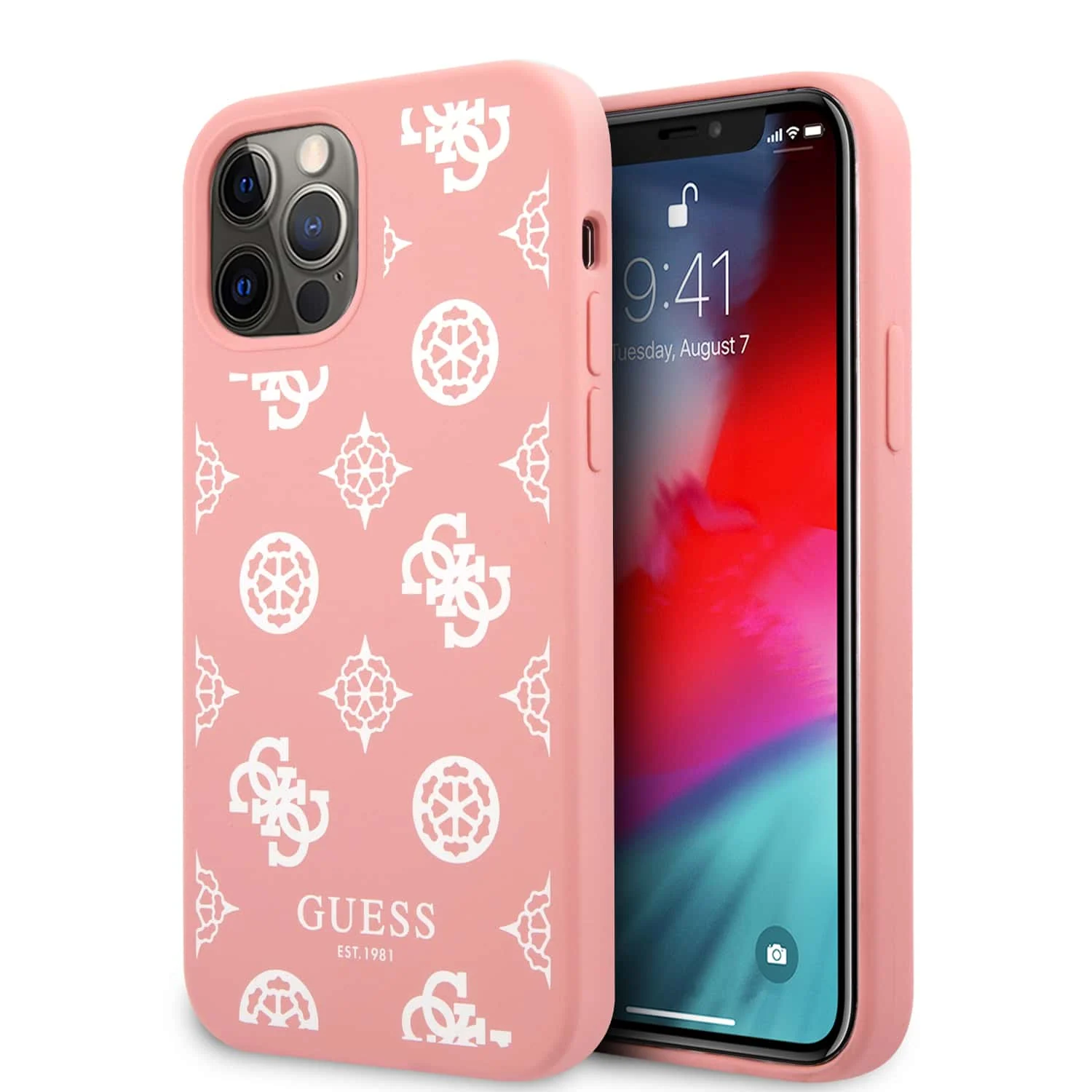 Guess Silicone White Peony iPhone 12 Pro - 12 Hoesje - Roze