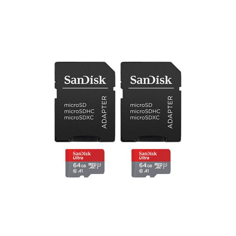 SanDisk MicroSDXC Ultra 64GB 140mb/s C10 - SDA UHS-I 2 pack Micro SD-kaart Grijs
