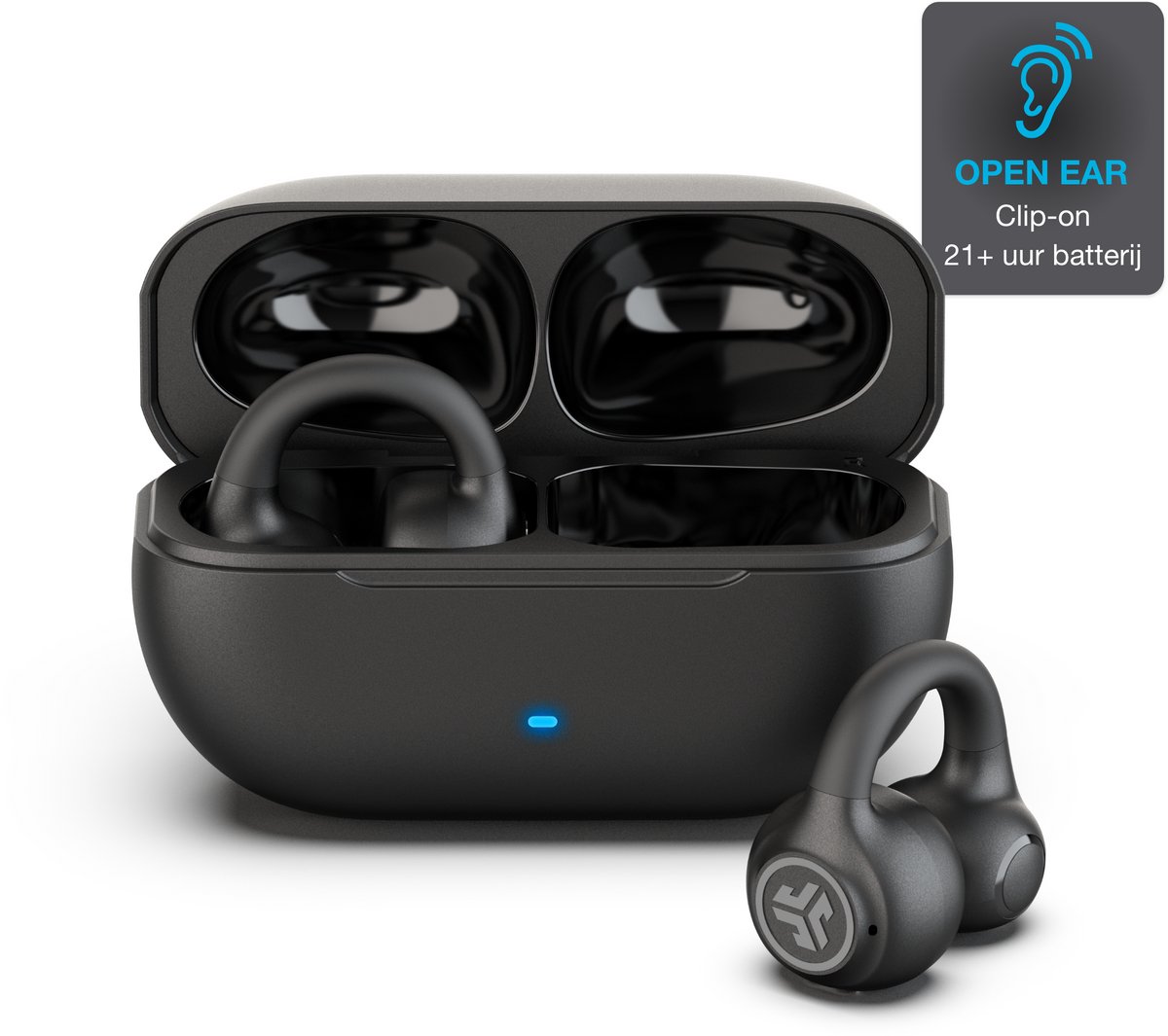 JLab Flex Sport Draadloze Oordopjes - Bluetooth Oortjes Draadloos - 21 uur Batterijduur - IPX4 Waterbestendig - Open Ear Clip on Design - Aanpasbare EQ3 - Sport Oortjes Hardlopen - Fitness - Zwart