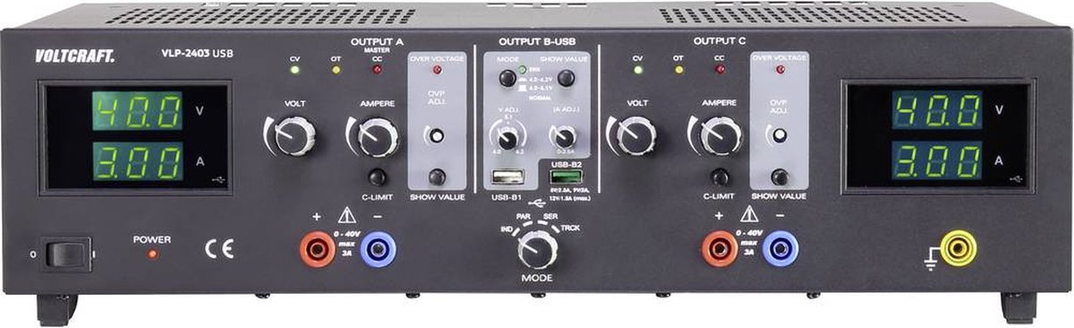 VOLTCRAFT VLP-2403 USB Labvoeding, regelbaar 0 - 40 0.01 - 3 A 273 W OVP Aantal uitgangen: 4 x