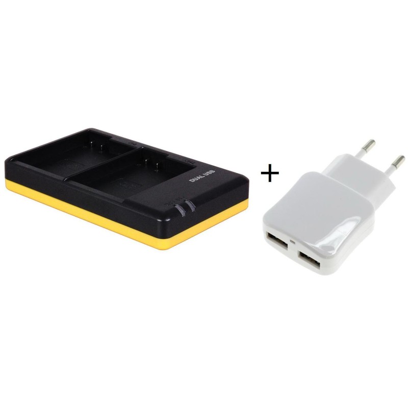 Duo lader voor 2 camera accu's Nikon EN-EL15 + handige 2 poorts USB 230V adapter